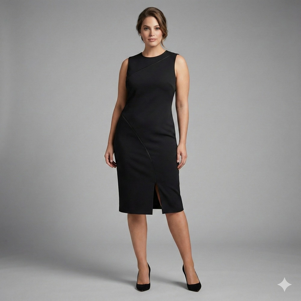 NWT Calvin Klein Black Sleeveless Sheath Dress Midi Length Work Party Sz 12
